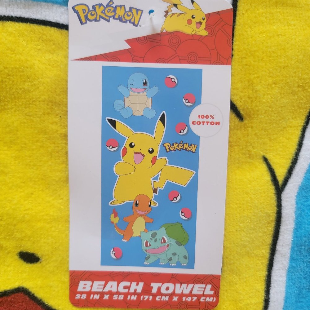 Pokemon Pikachu Starters Beach Towel 100% Cotton 28" X 58" New